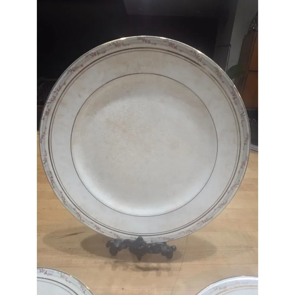Vintage Pope Gosser Dinner Plates Set of 5 Pink Floral Gold Trim